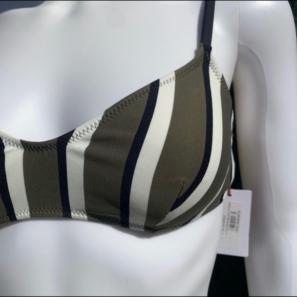 💋NWT SOLID & Striped Low Cut Olive Striped Bikini Top Size Large - Picture 6 of 12